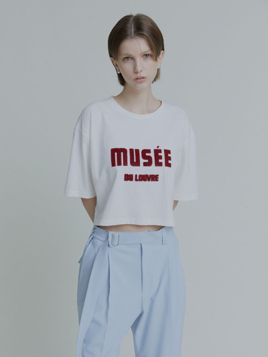 MUSEE DU LOUVRE Embroidered Cotton T-Shirt_Off White+Red