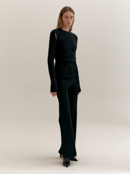 WOOL TWILL FLARED PANTS (BLACK)