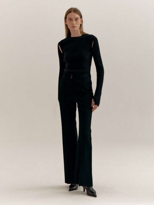 WOOL TWILL FLARED PANTS (BLACK)