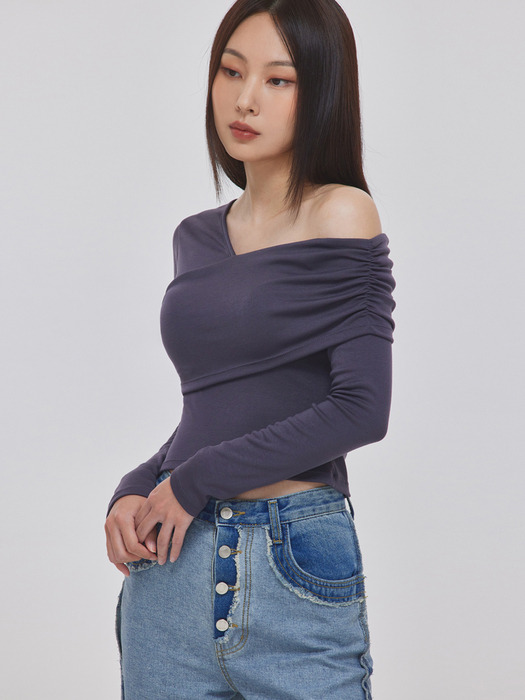 COVERED ONE-SHOULDER LONG SLEEVE TOP_T326TP101(CG)