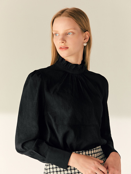 ROMINA High neck ruffle blouse (Ivory/Black)