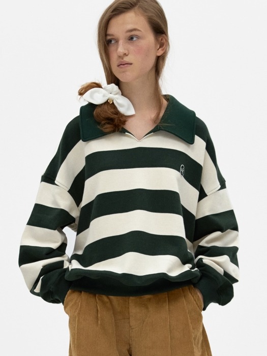 wappen stripe collar sweatshirt - green