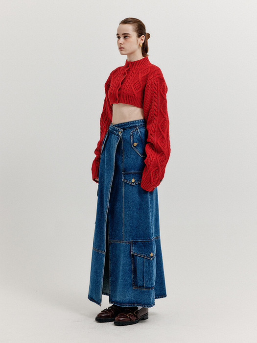 XILI Cable Knit Crop Cardigan - Red