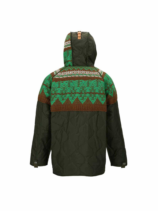 UNISEX NORDIC KNIT PATCH QUILTED PARKA awa555u(KHAKI)