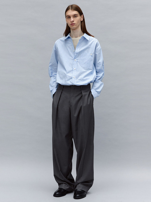 seasonless wide tuck slacks (grey)