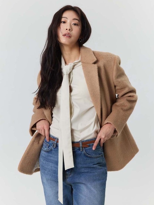 Mohair Oversized Fit Jacket - Beige