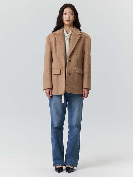 Mohair Oversized Fit Jacket - Beige