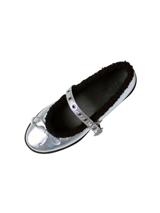 Fur Buckle Ballet Shoes (Silver)