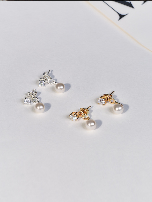 [sv925]cubic & pearl jacket earring