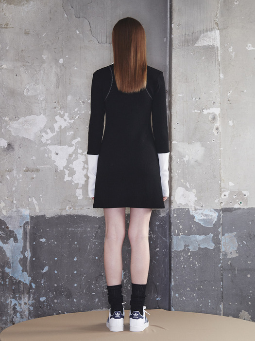 Square Half Zip-up Dress Black Off-White