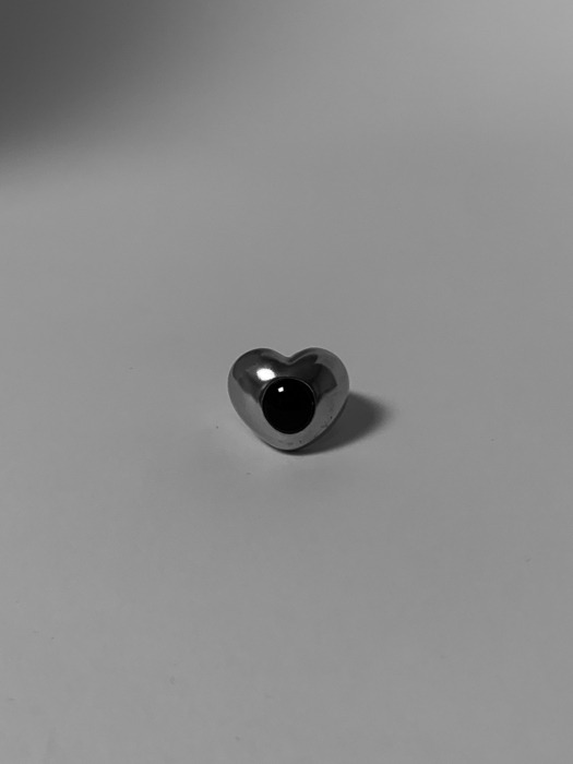 [925 silver] Hole heart ring - onyx