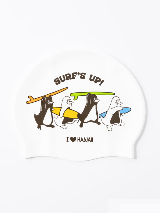 SURFS UP PENGUIN SWIM CAP (WHITE)