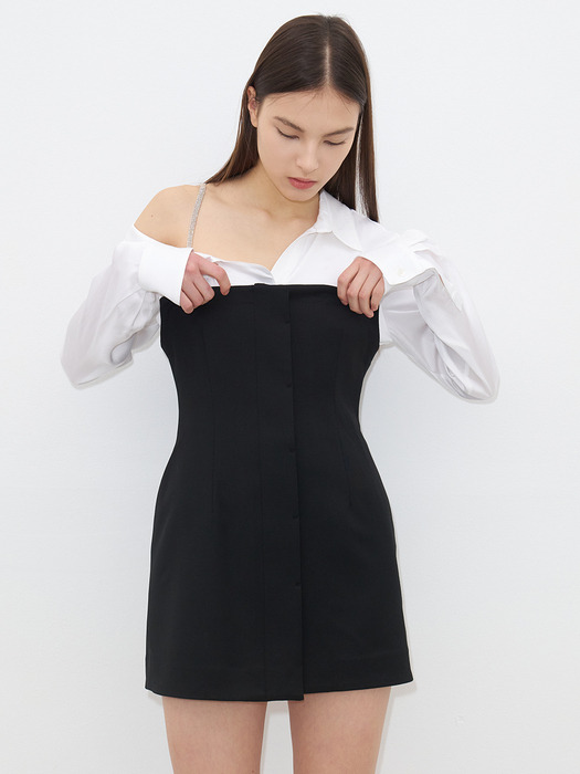 DETACHABLE SHIRTS DRESS(BLACK)