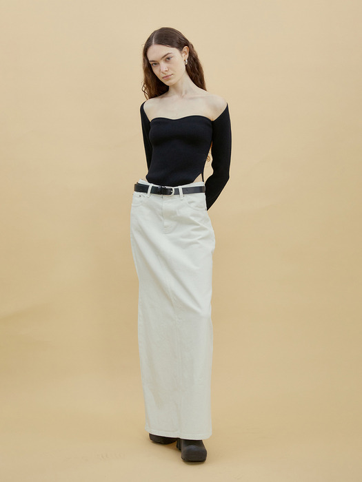Low-Rise Back Slit Maxi Skirt (WHITE)