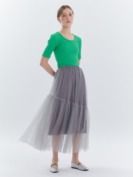 Mesh Long Skirt (Gray)