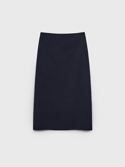 Simple H Line Wool Silk Skirt - Navy