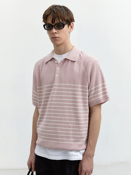 UNISEX COLLARED STRIPE KNIT SOFT PINK_M_UDSW4B129P1