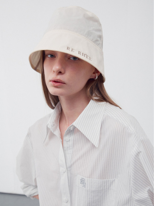 LOGO EMBROIDERED SHEER BUCKET HAT IVORY