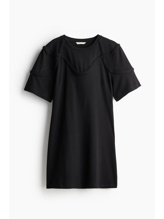 브레이드 트리밍 티셔츠 드레스 블랙 1239003001