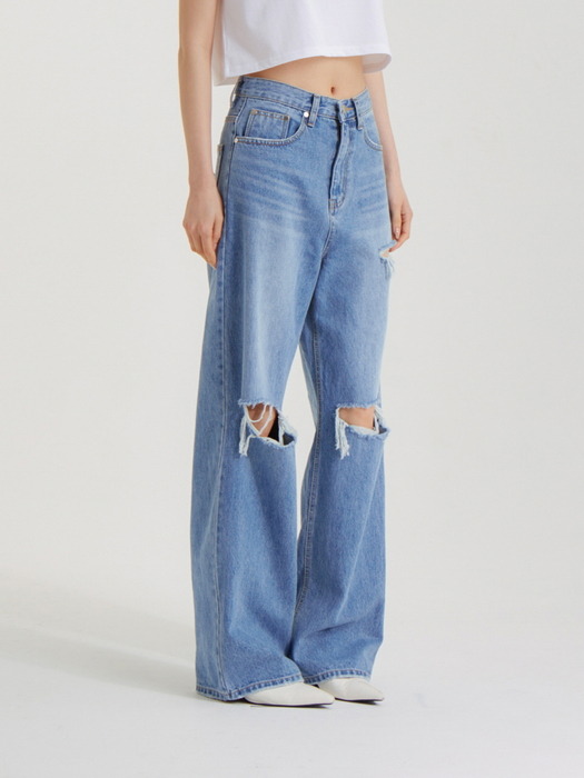 세미 와이드 슬릿 데님 팬츠 블루_SEMI WIDE SLIT DENIM PANTS BLUE