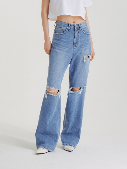 세미 와이드 슬릿 데님 팬츠 블루_SEMI WIDE SLIT DENIM PANTS BLUE