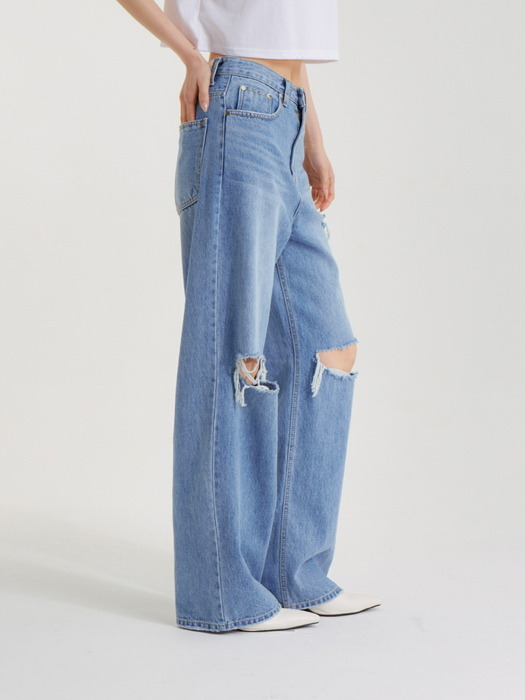 세미 와이드 슬릿 데님 팬츠 블루_SEMI WIDE SLIT DENIM PANTS BLUE