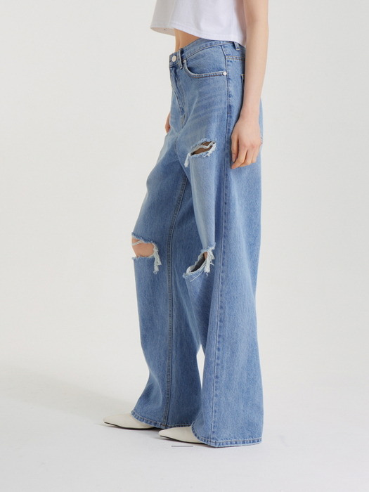 세미 와이드 슬릿 데님 팬츠 블루_SEMI WIDE SLIT DENIM PANTS BLUE