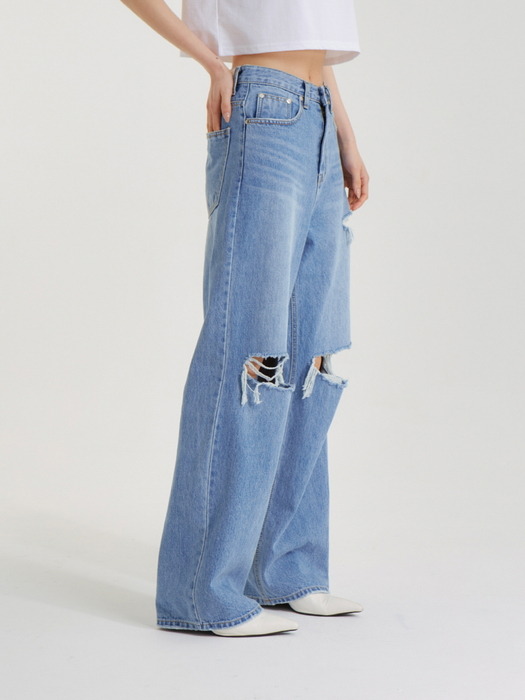 세미 와이드 슬릿 데님 팬츠 블루_SEMI WIDE SLIT DENIM PANTS BLUE