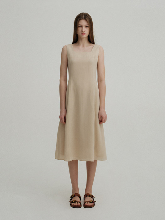 ROUND SQUARE NECK A-LINE OP (YELLOW BEIGE)