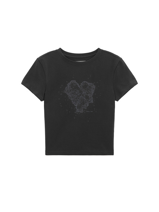 HEART GRAPHIC CROP TOP IN CHARCOAL