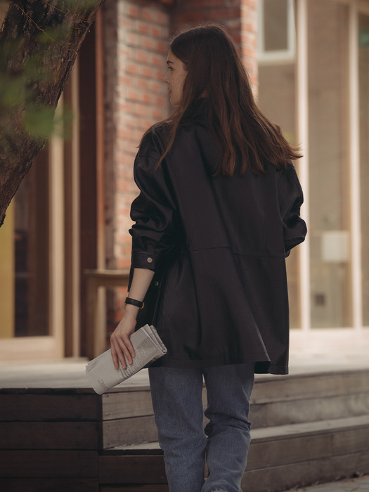 Casual eco leather oversized jacket_Black