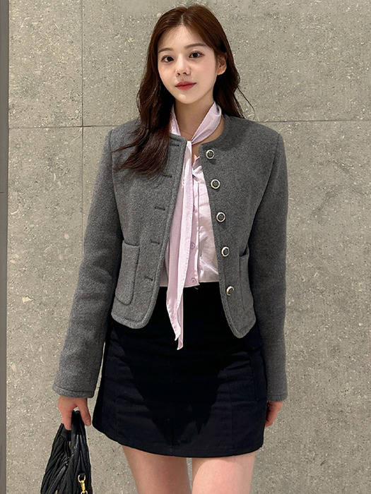 Signature collarless wool jacket_Gray