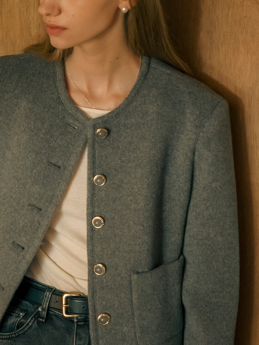 Signature collarless wool jacket_Gray