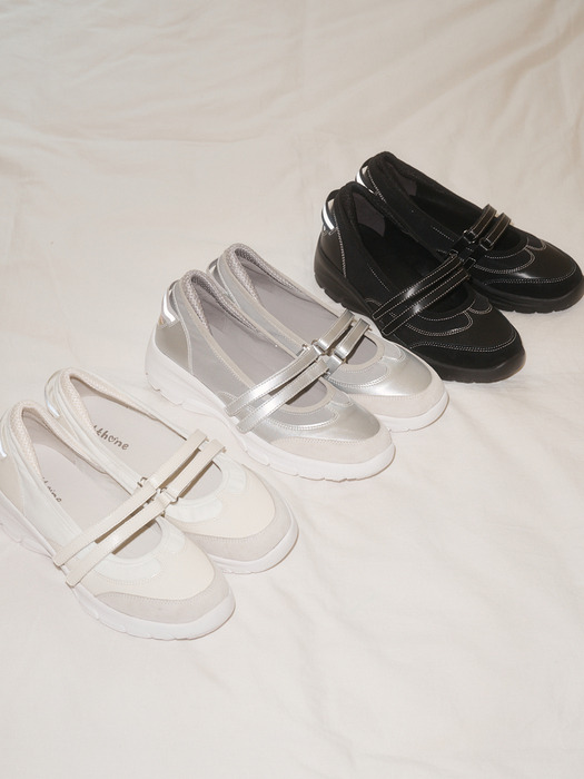 LOLA 더블 스트랩 콤비 스니커즈 4CM [Silver]
