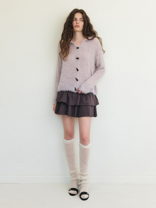 Fluffy Sailor Knit Cardigan, Grape Grey