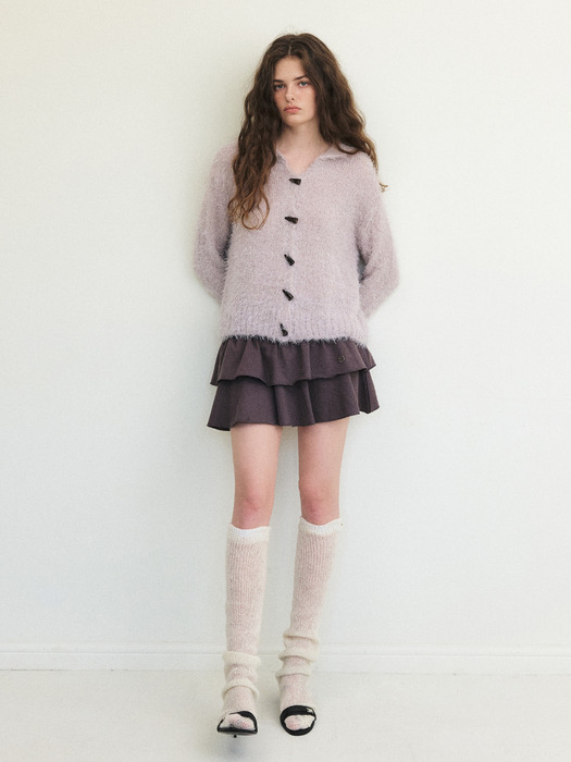 Fluffy Sailor Knit Cardigan, Grape Grey