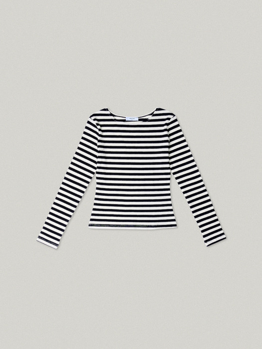 BOAT NECK STRIPE SLEEVE T-SHIRT IN IVORY BLACK