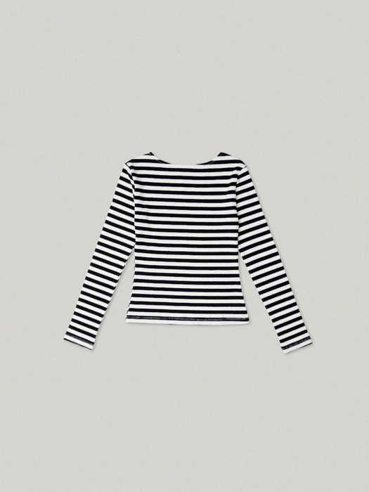 BOAT NECK STRIPE SLEEVE T-SHIRT IN IVORY BLACK