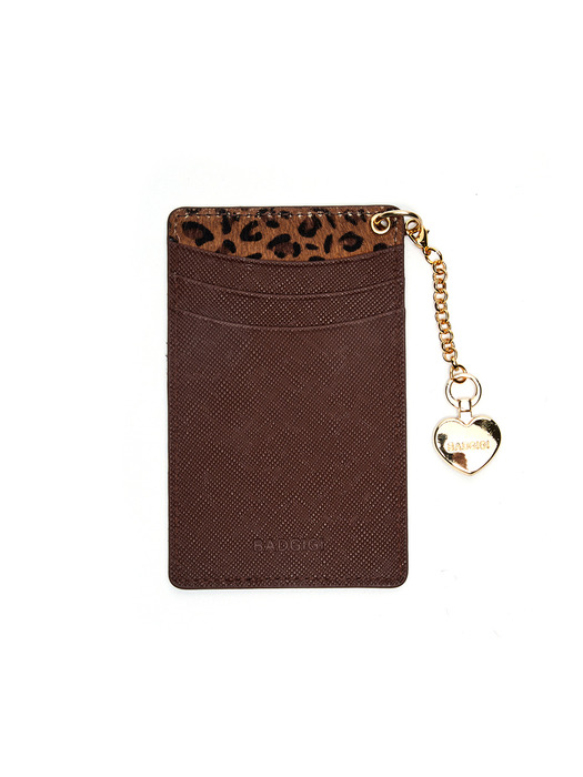 CALF KEYRING CARD WALLET, REOPARD BROWN