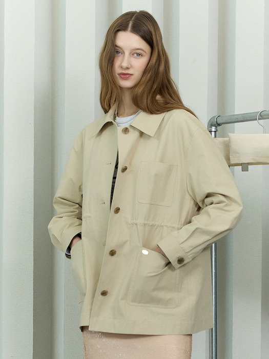 Cotton French Work Jacket - Beige