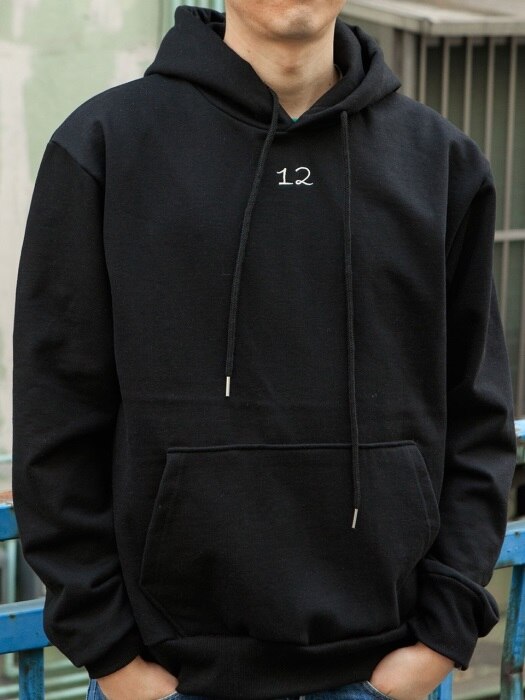 Classic 12 Embroidery Hoodie - Black