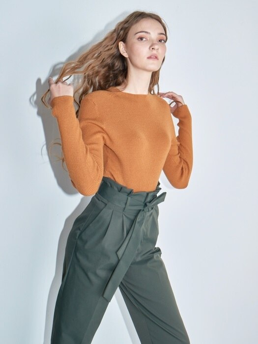 Ribbed knit top #Camel