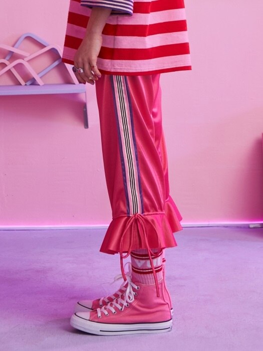 PINK TAPE RIBBON FLARE PANTS