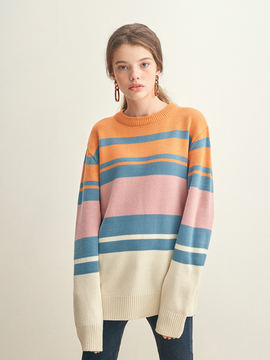 MULTI STRIPE KNIT (ORANGE-PINK)