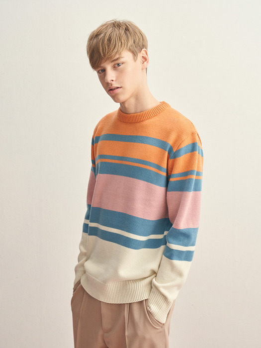 MULTI STRIPE KNIT (ORANGE-PINK)