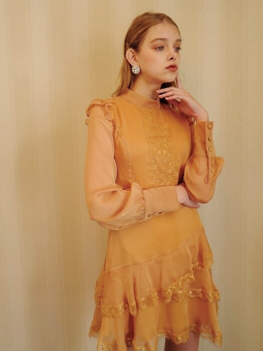 Lace frill dress (Yellow)