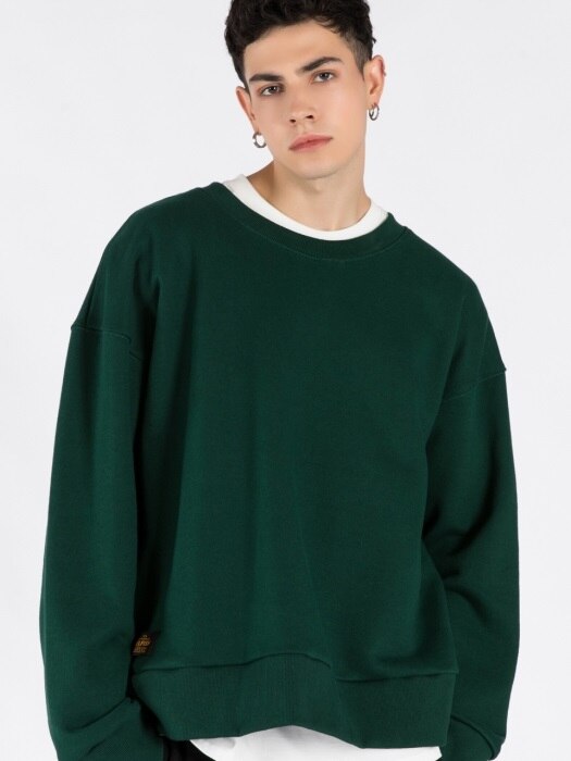 OVERSIZE HEAVY CREW-NECK SWEATSHIRT (SAF3TS03) (GREEN)