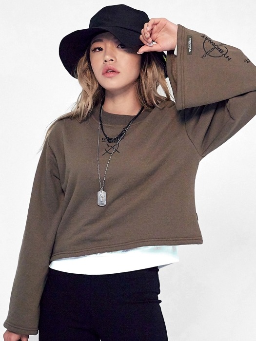 Cropped crew-neck tee-khaki