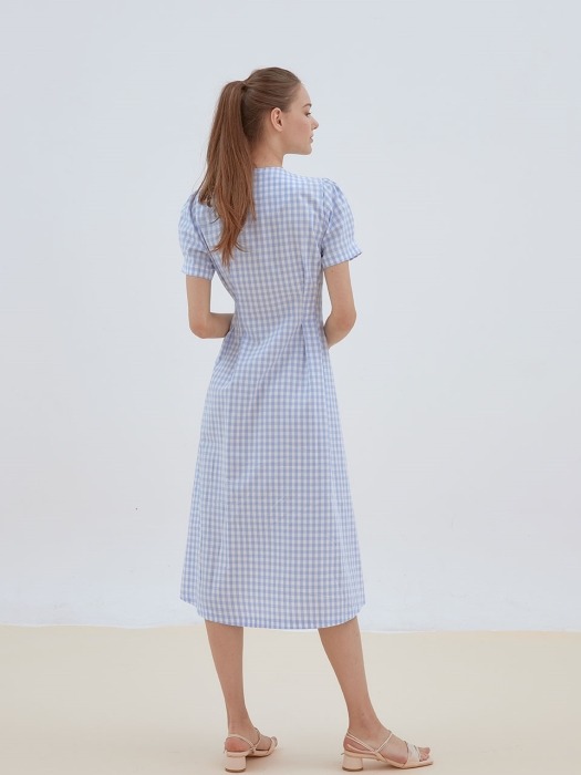 check pintuck button dress [sky blue] 