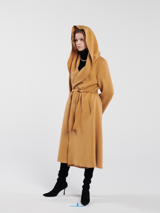 HOODED A-LINE COAT CAMEL